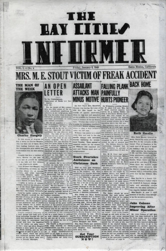 Article in the Bay Cities Informer about Charles Hughley (misspelled in article), January 5, 1940