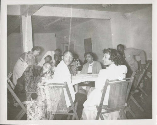 Leo Thompson and Mae Thompson at a social event at the Masonic Lodge, 1720 Broadway, Santa Monica