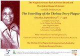 Flyer about the unveiling of the Thelma Terry plaque in Virginia Avenue Park, September 27, 2014