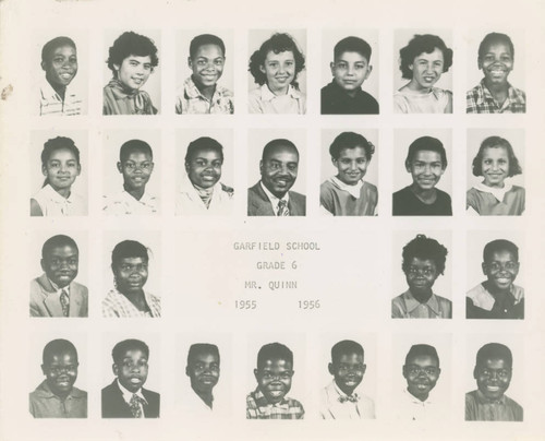 Alfred T. Quinn and his sixth grade students at Garfield School during 1955-56 school year