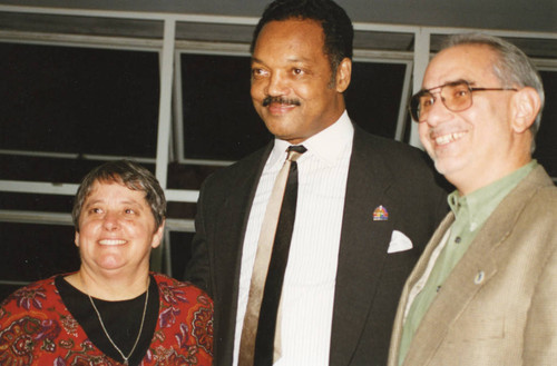 L to R: Judy Abdo, Jesse Jackson and Paul Rosenstein at Santa Monica College, December 21, 1995