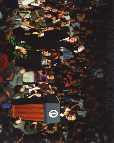 President Bill Clinton delivering a speech on his economic plans at Santa Monica College, February 21, 1993