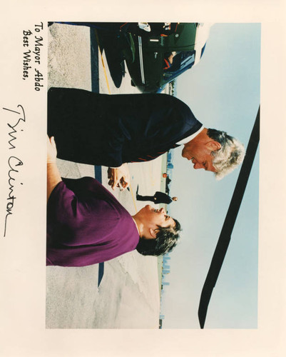 President Bill Clinton and Santa Monica Mayor Judy Abdo at Santa Monica Airport, May 20, 1994