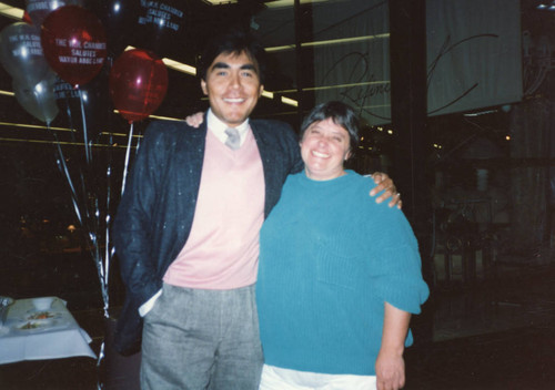 Unidentified man and Judy Abdo at an event in Santa Monica