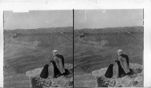 Old stronghold of Kerak, southern Moab, - view south over modern Turkish Town, Palestine