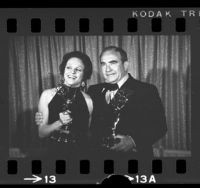 Actors Valerie Harper and Edward Asner, posing with their Emmys, 1971