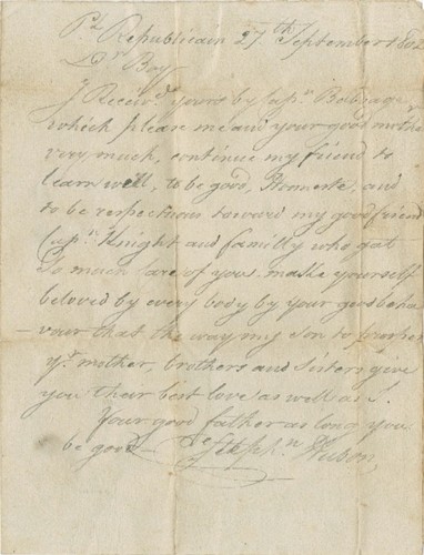 Letter from Stephen N. Hubon to his son Henry
