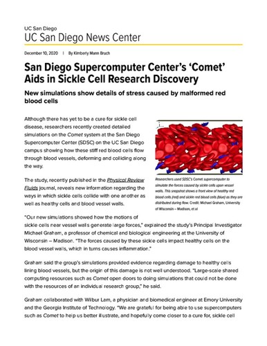 San Diego Supercomputer Center’s 'Comet' Aids in Sickle Cell Research Discovery