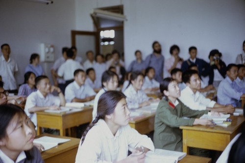 College visit, students in a college classroom