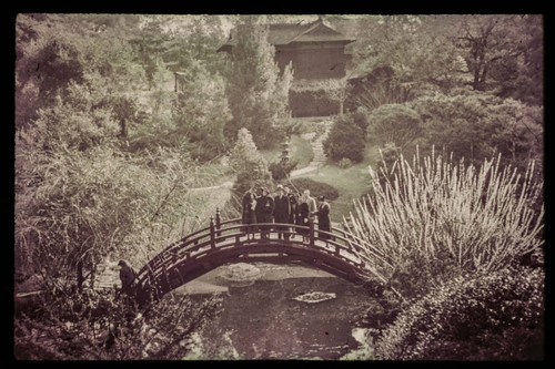 Group portrait on the Moon Bridge, Japanese Garden, Huntington