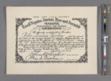 Certificate of membership, Benevolence Lodge, No. 631, Free and Accepted Masons, 6th of April, 1922