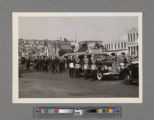 Funeral service for Peter SooHoo, hearse flanked by Masons in the funeral procession