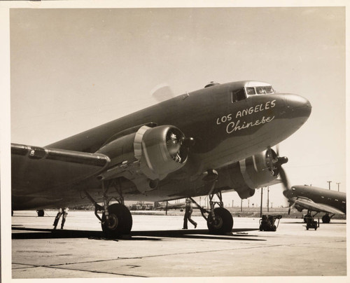 Military two-engine evacuation airplane named "Los Angeles Chinese"