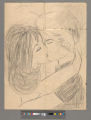 Drawing of a couple embracing in a kiss