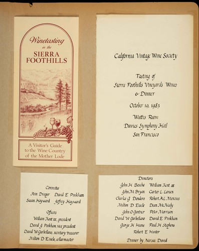 Tasting of Sierra Foothills Wines Brochure