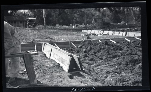 Forming for concrete foundation, University Farm