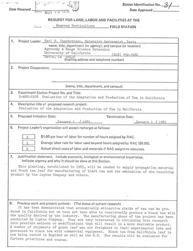 1979 Request for Land, Labor, and Facilities