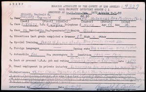 WPA household census employee document for Reginald C. Bullard, Los Angeles