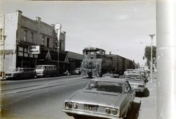 Train Down Main, Sebastopol, California, 1979 or 1980