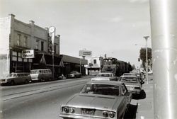 Train Down Main, Sebastopol, California, 1979 or 1980