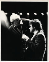 Schlomo Mintz (with his violin) and Isaac Stern, 1985 [descriptive]