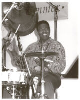 Ndugu (Leon) Chancler playing drums in Los Angeles [descriptive]