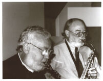 Lee Konitz with Gary Foster playing saxophones, October, 1995 [descriptive]