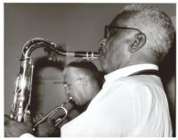 Teddy Edwards playing the tenor sax and Valery Ponomarev playing the trumpet, Los Angeles, August 1996 [descriptive]