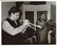 Tim Hagans and Marcus Printup playing trumpet, Los Angeles [descriptive]