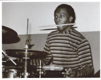 Clarence Penn plying the drums in Los Angeles [descriptive]