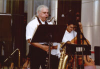 Vinny Golia playing bass clarinet and Michael Elizondo on double bass, Los Angeles, August 1998 [descriptive]