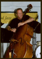 Unidentified double bass player at the Armand Hammer Museum in Los Angeles [descriptive]