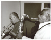 Teddy Edwards playing the tenor sax and Valery Ponomarev playing the trumpet, Los Angeles, August 1996 [descriptive]