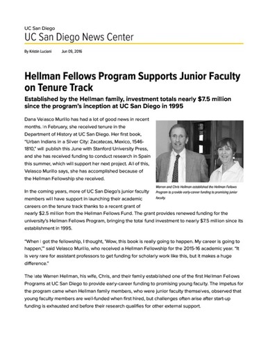 Hellman Fellows Program Supports Junior Faculty on Tenure Track