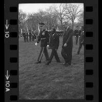 President Lyndon B. Johnson and Upper Voltian President Maurice Yaméogo walking with General, 1965 [1]