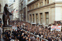 President Jimmy Carter speaks to a crowd in New York City during a 1978 campaign endorsment for Democrats Hugh Carey and Mario Cuomo