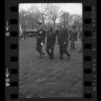 President Lyndon B. Johnson, Upper Voltian President Maurice Yaméogo and General walking, 1965 [9_2]