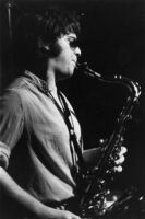 Vinny Golia playing sax, Los Angeles, 1978 [descriptive]