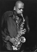 Julius Hemphill playing saxophone, 1977 [descriptive]