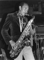 Harold Land playing saxophone, 1977 [descriptive]