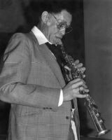 Dexter Gordon playing clarinet in Claremont, California, 1979 [descriptive]