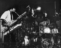 Vinny Golia on bass saxophone and Alex Cline on drums, 1979 [descriptive]