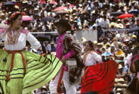 Ejutla de Crespo, dancers with green and red skirts, 1982