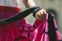 Ejutla de Crespo, hand holding skirt close-up, 1982