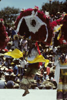 Teotitlán, men dancing wearing large headdresses, 1985