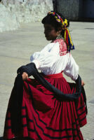 Ejutla de Crespo, female dancer in red skirt, 1985