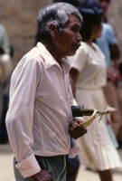 Oaxaca, man holding old trumpet, 1982 or 1985