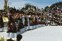 Tehuantepec, dancers standing in row applauding, 1985