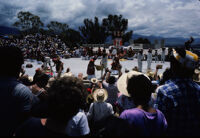 Juchitan, performers throwing gifts to spectators, 1982 or 1985