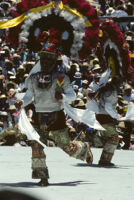 Teotitlán, men dancing wearing large headdresses, 1985